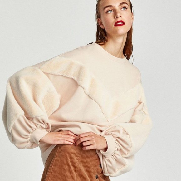 Zara New Faux Fur Fleece Balloon Sleeve 